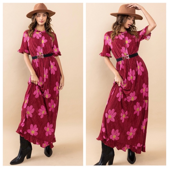 17 Beautiful Floral Print Pleated Maxi Dress - Picture 2 of 4